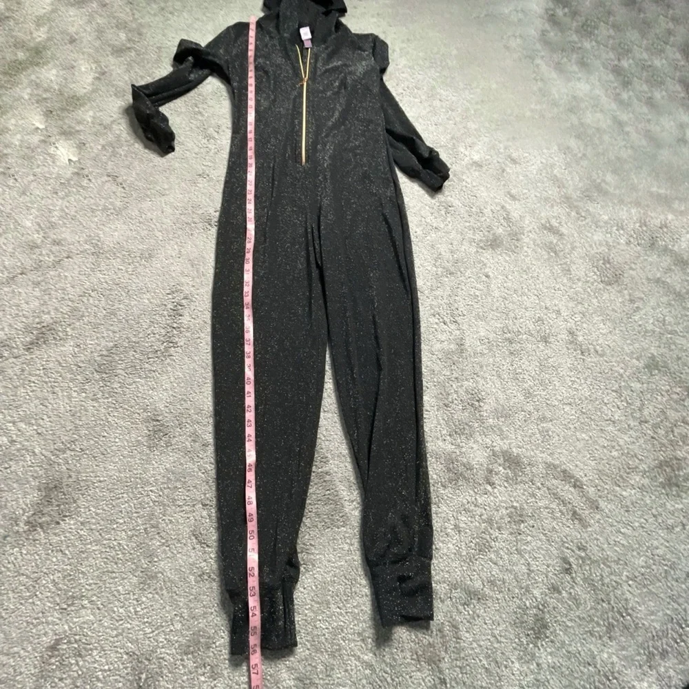 Savage x Fenty Jumpsuit Small Black Glitter Hooded Loungewear Zip Up Stretch - Picture 4 of 14